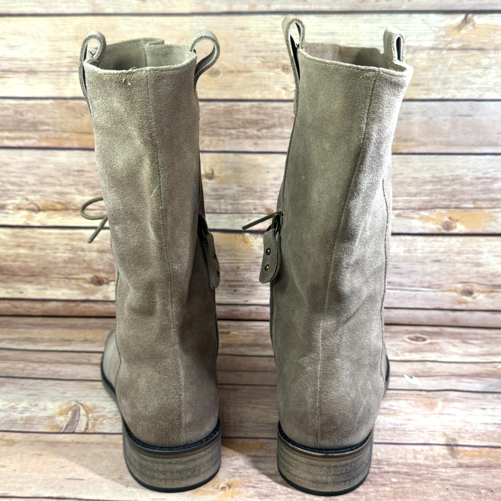 Chocolat Blu Womens Taupe Suede Leather Mid-Calf Lace-Up Cap Toe Boots 37/7 - Picture 6 of 9